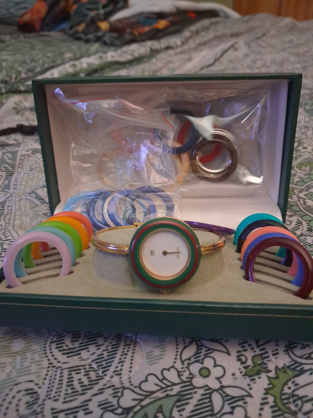Gucci Gold-Tone Bracelet Watch with Multicolor Interchangeable Rings